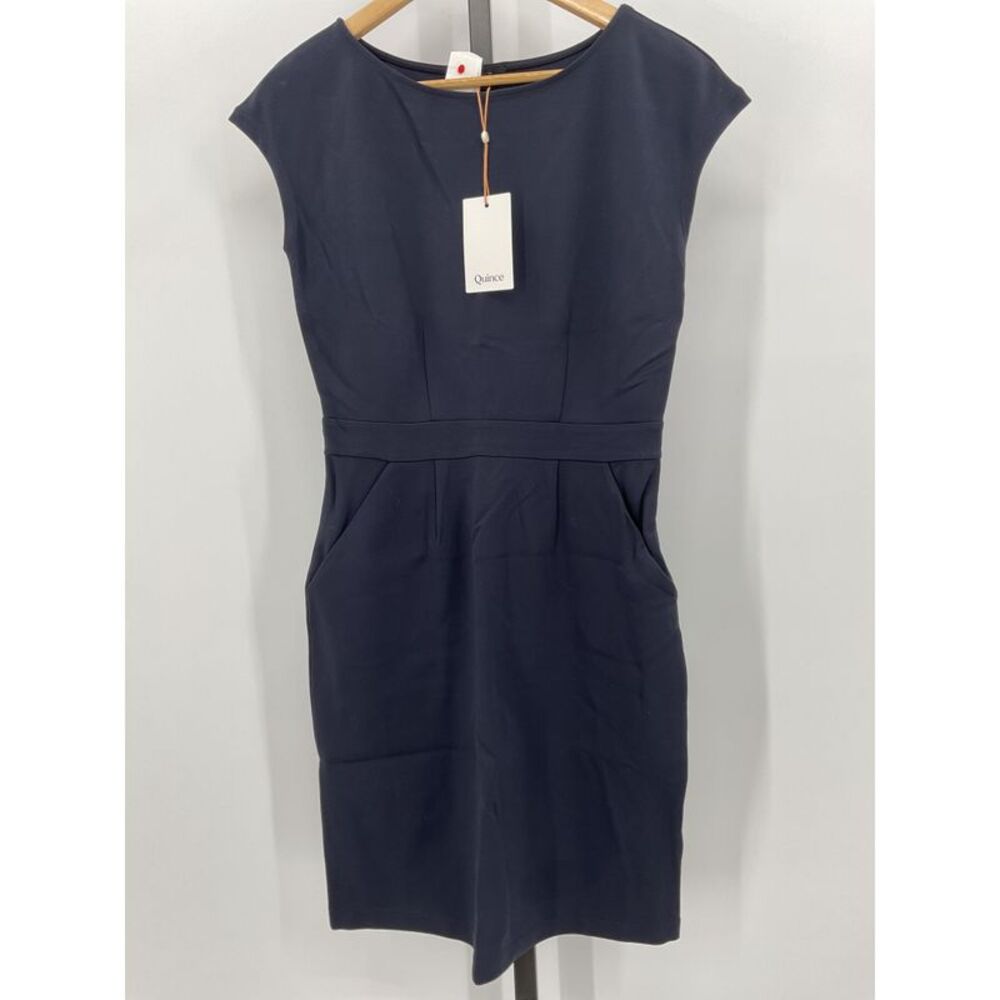 NWT Quince Women's Ultra-Stretch Ponte Cap Sleeve Dress Navy Blue S